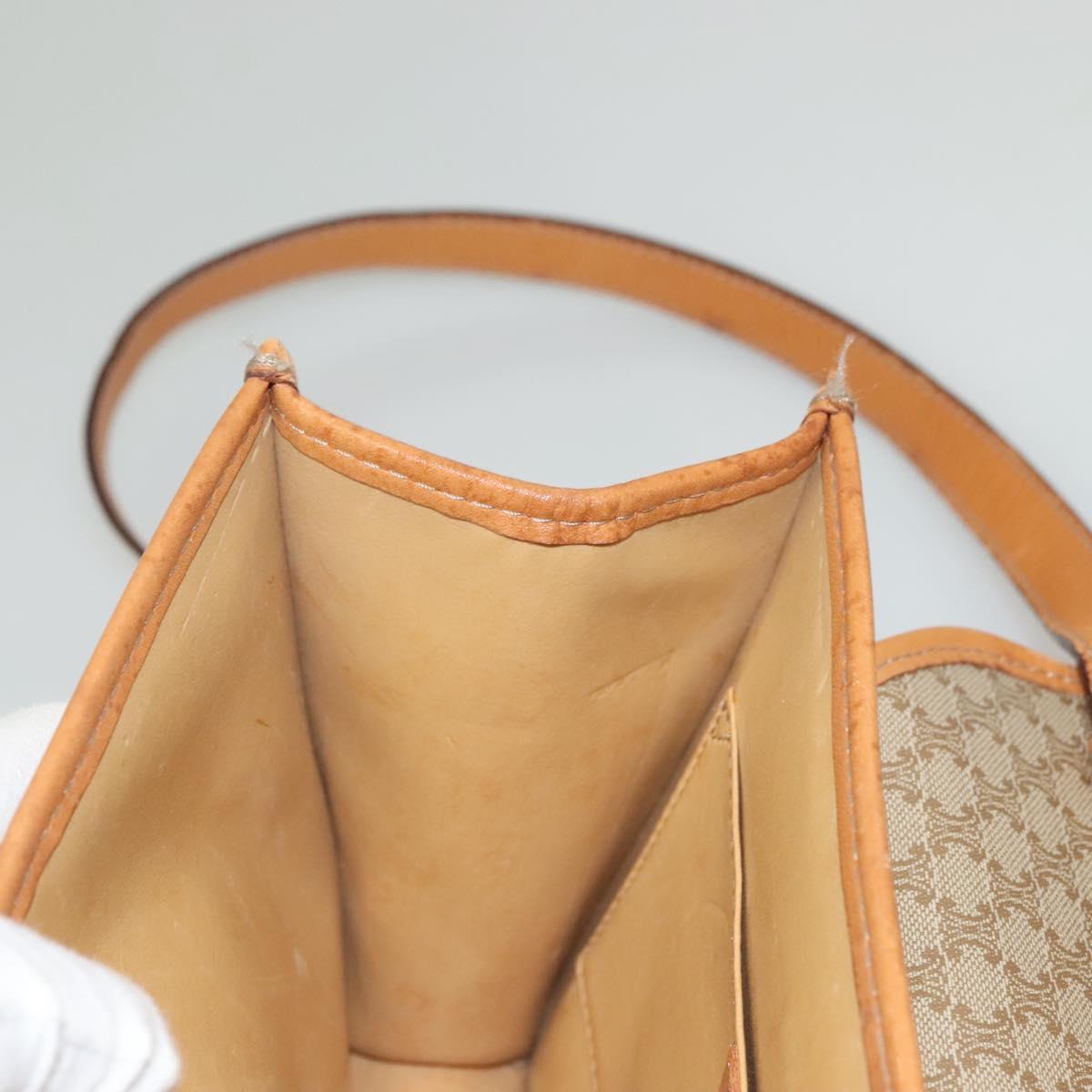 CELINE Macadam Canvas Shoulder Bag PVC Beige Gold Auth 133028