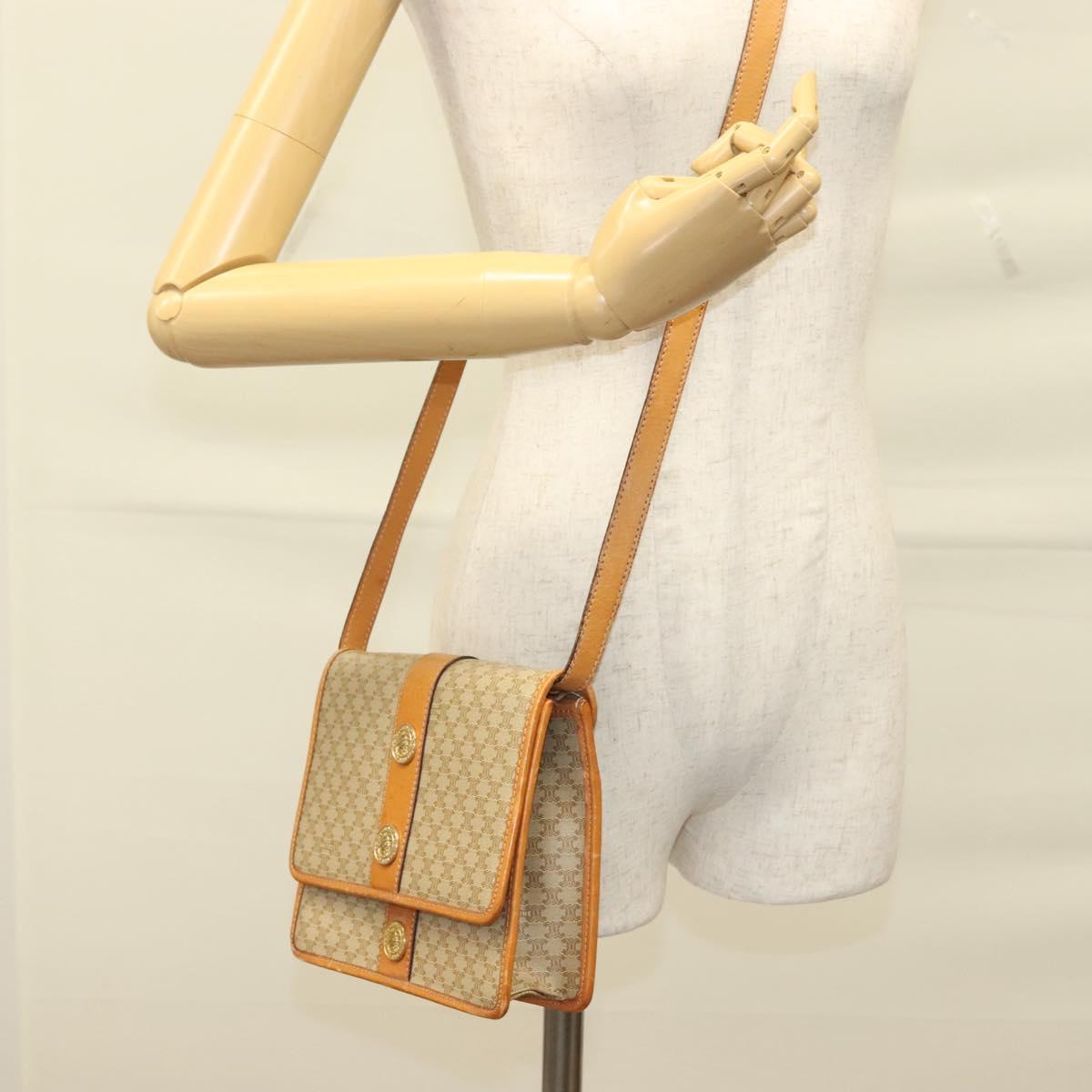CELINE Macadam Canvas Shoulder Bag PVC Beige Gold Auth 133028