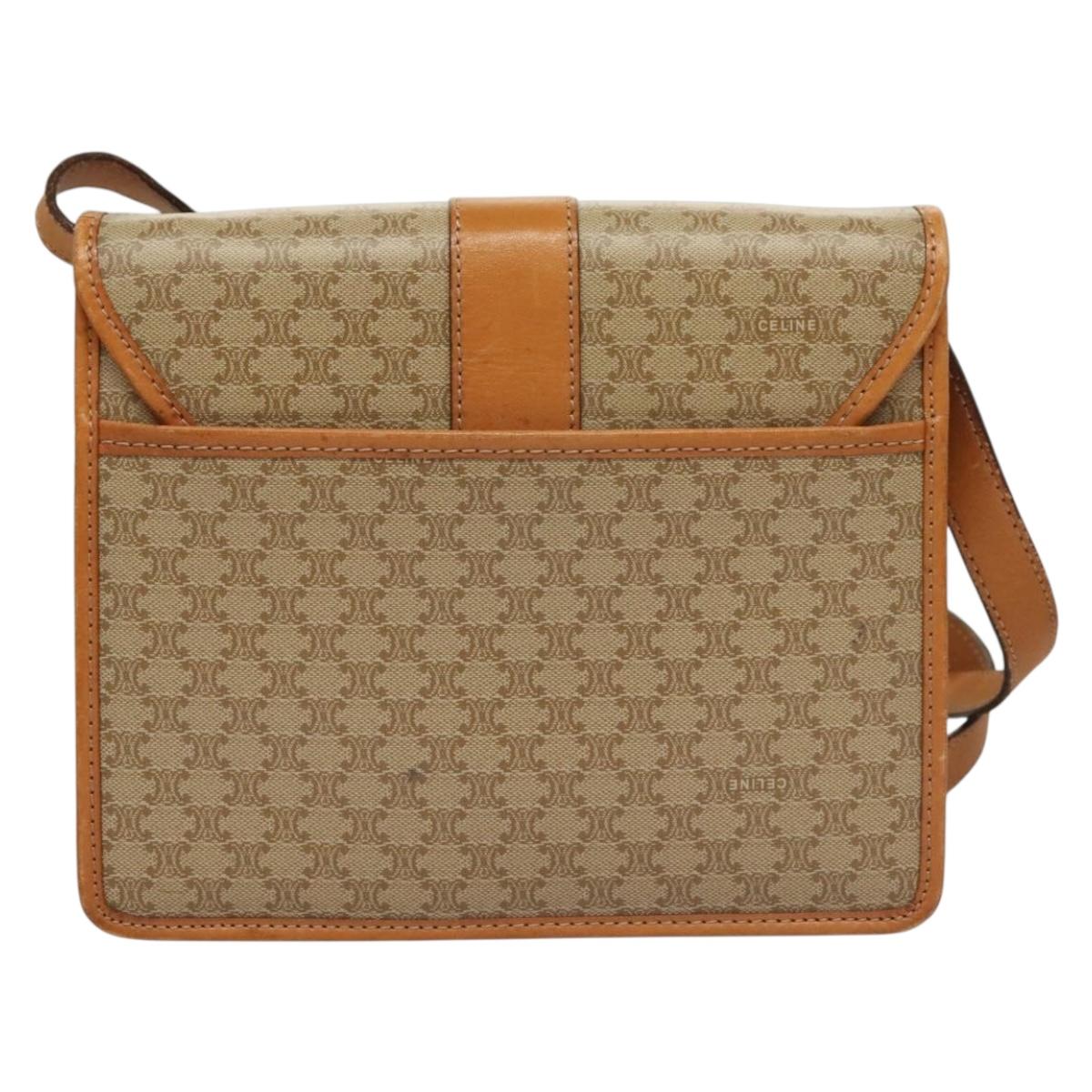 CELINE Macadam Canvas Shoulder Bag PVC Beige Gold Auth 133028