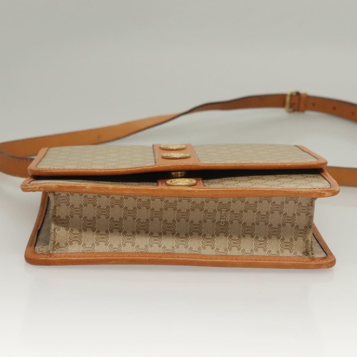 CELINE Macadam Canvas Shoulder Bag PVC Beige Gold Auth 133028