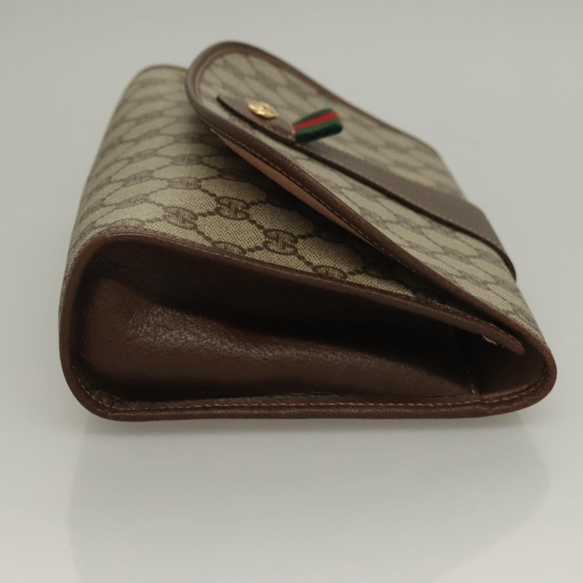 GUCCI GG Supreme Web Sherry Line Clutch Bag PVC Beige 156 01 030 Auth 133029