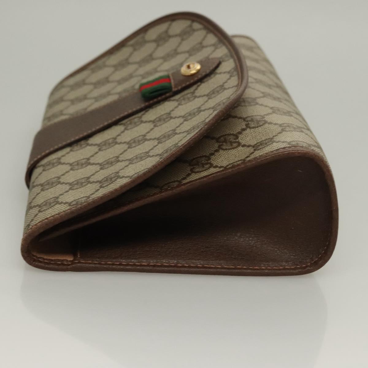 GUCCI GG Supreme Web Sherry Line Clutch Bag PVC Beige 156 01 030 Auth 133029