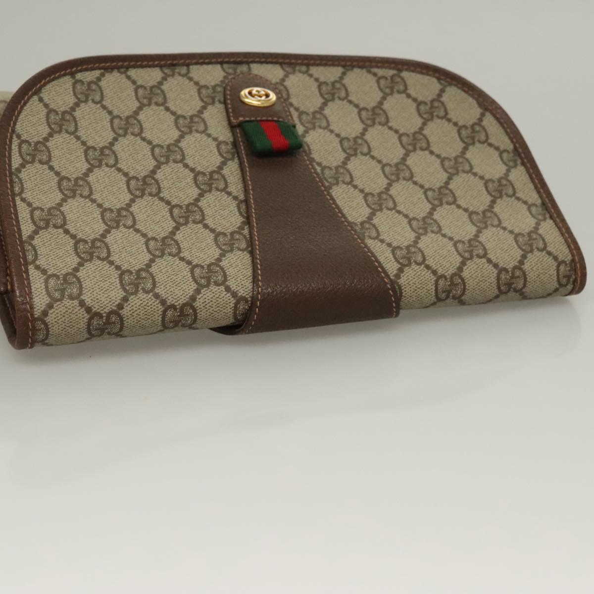 GUCCI GG Supreme Web Sherry Line Clutch Bag PVC Beige 156 01 030 Auth 133029