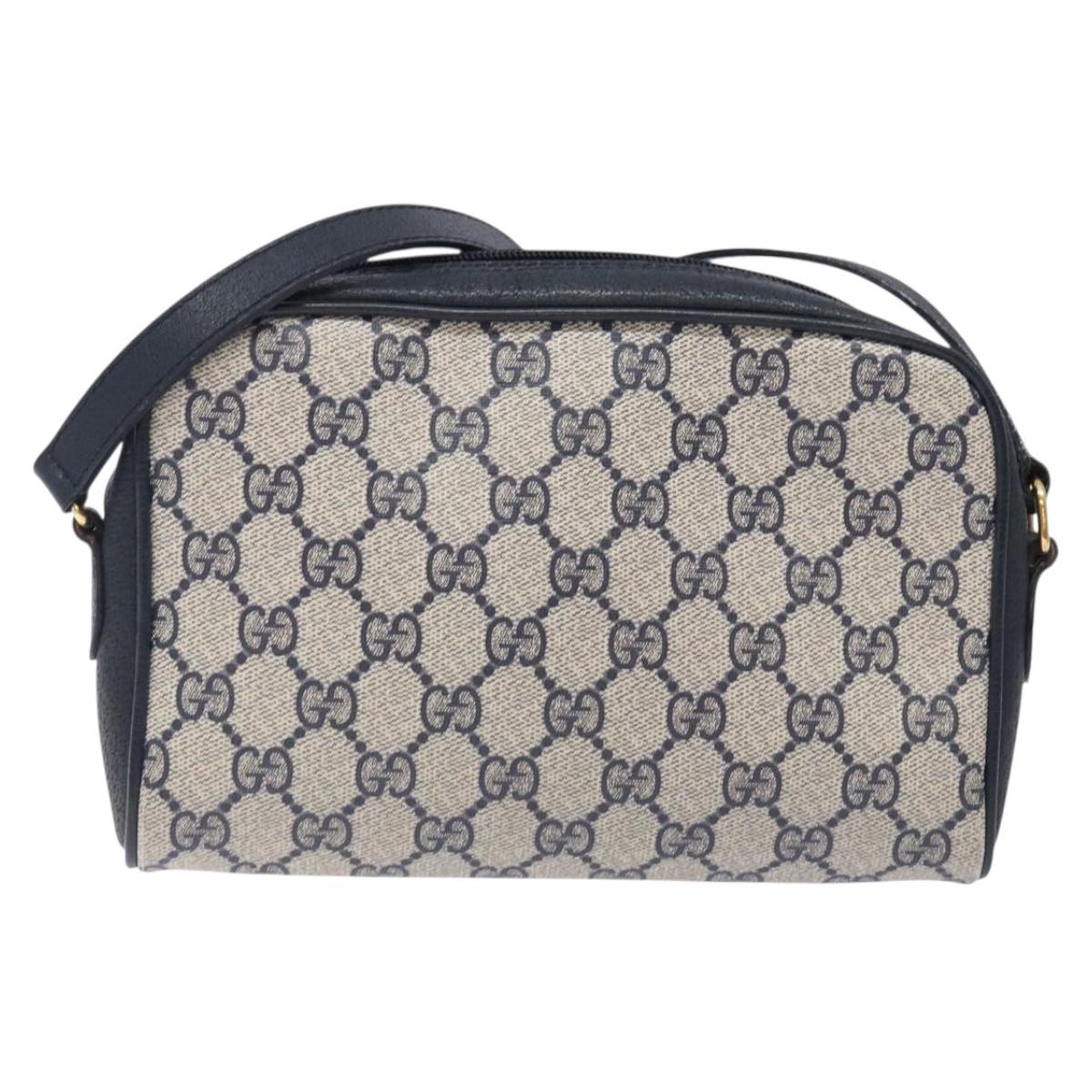 GUCCI GG Supreme Sherry Line Shoulder Bag PVC Navy Gold 116 02 089 Auth 133031