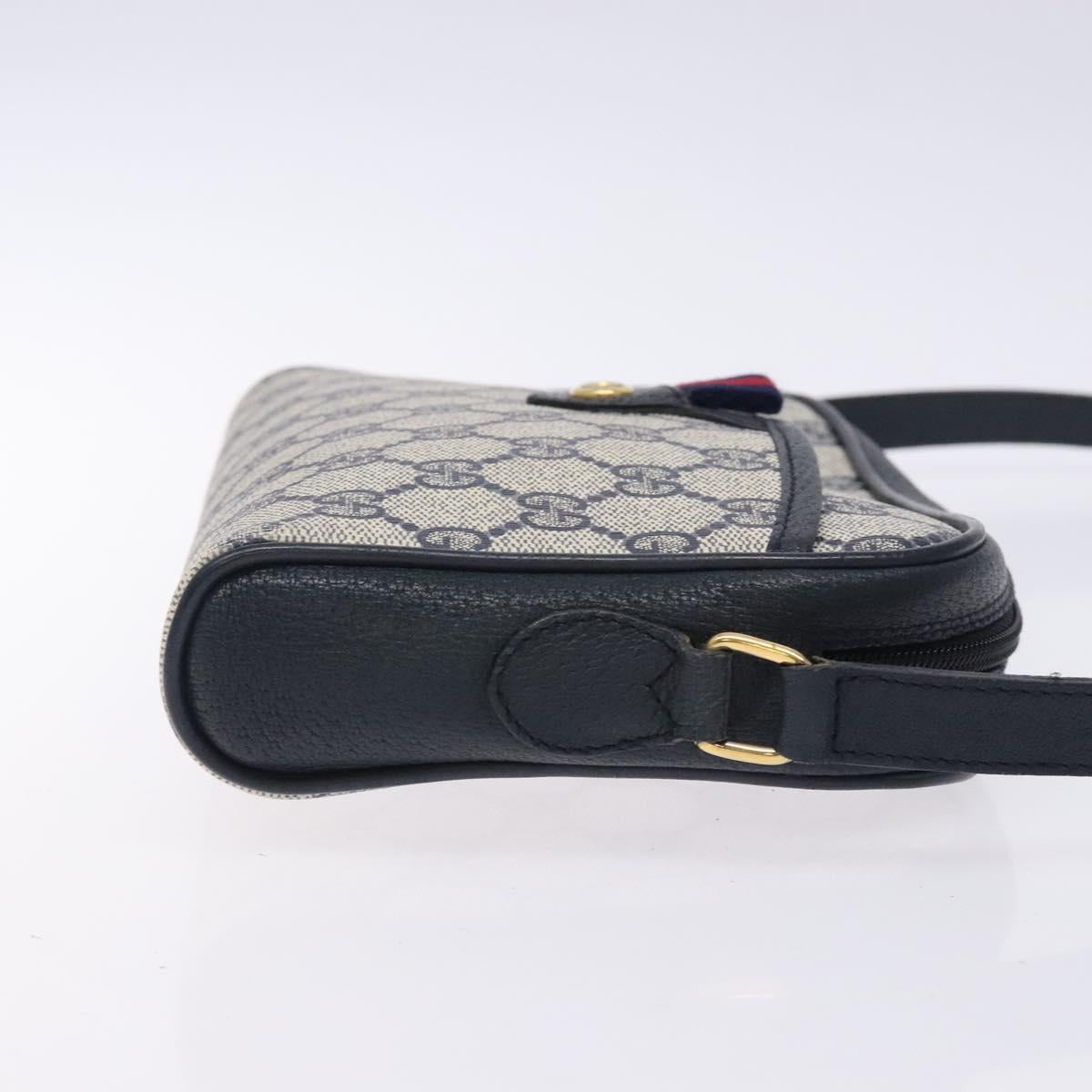 GUCCI GG Supreme Sherry Line Shoulder Bag PVC Navy Gold 116 02 089 Auth 133031