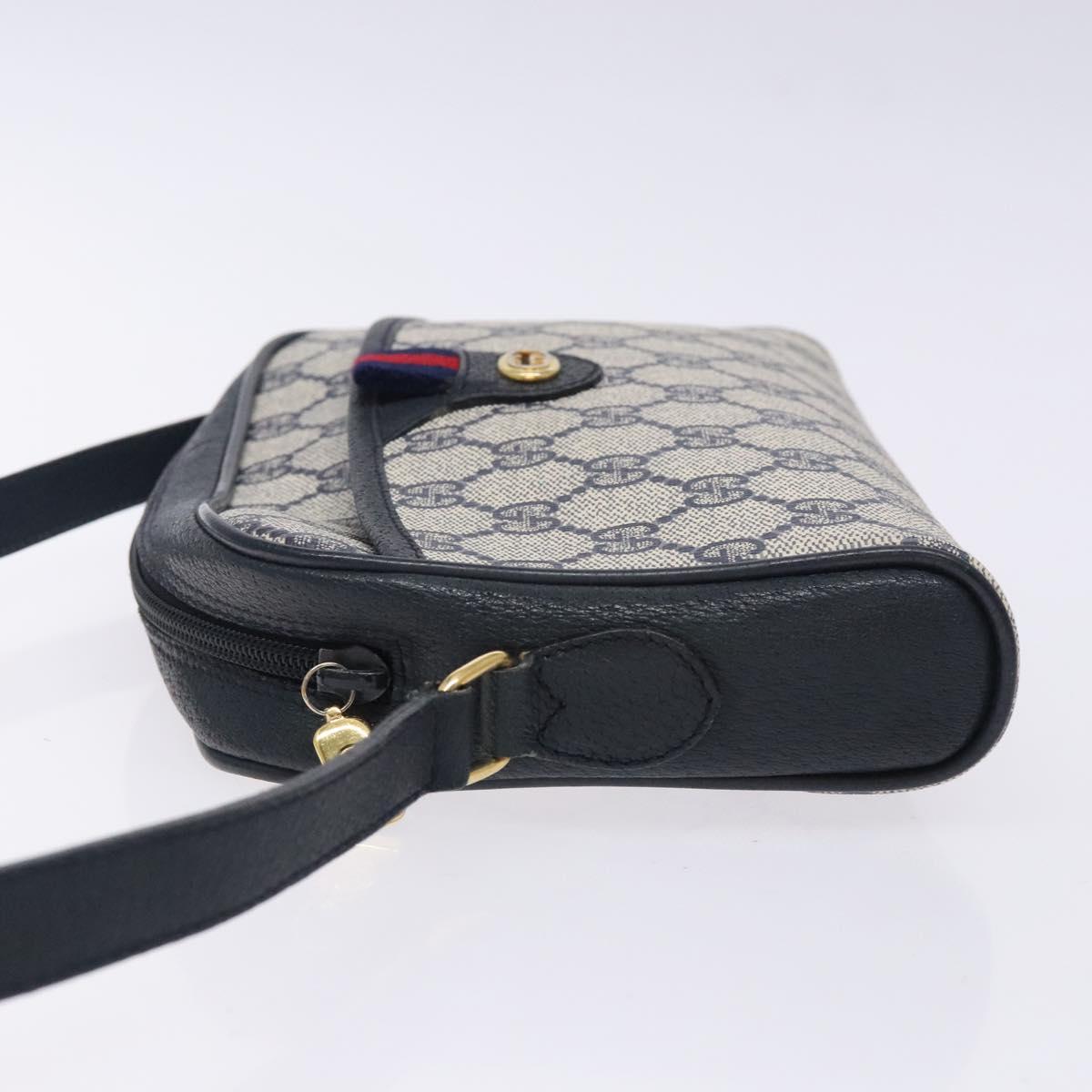 GUCCI GG Supreme Sherry Line Shoulder Bag PVC Navy Gold 116 02 089 Auth 133031