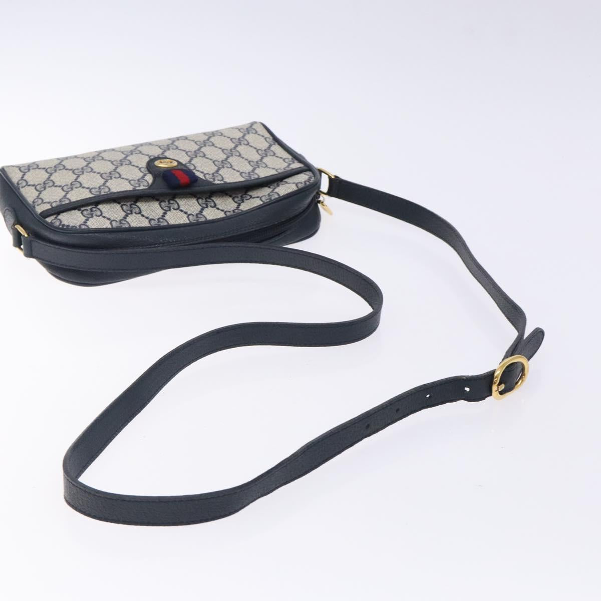 GUCCI GG Supreme Sherry Line Shoulder Bag PVC Navy Gold 116 02 089 Auth 133031