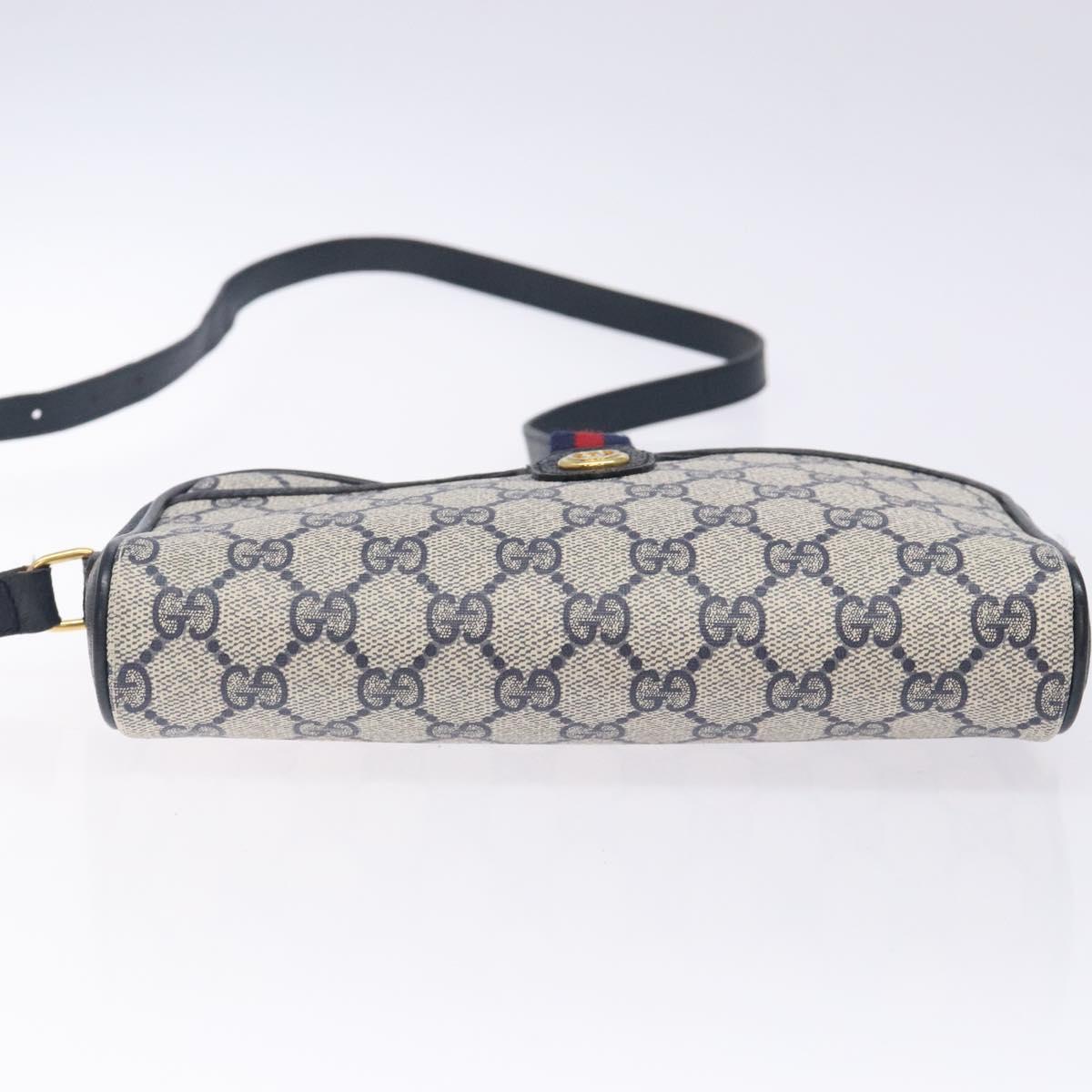 GUCCI GG Supreme Sherry Line Shoulder Bag PVC Navy Gold 116 02 089 Auth 133031