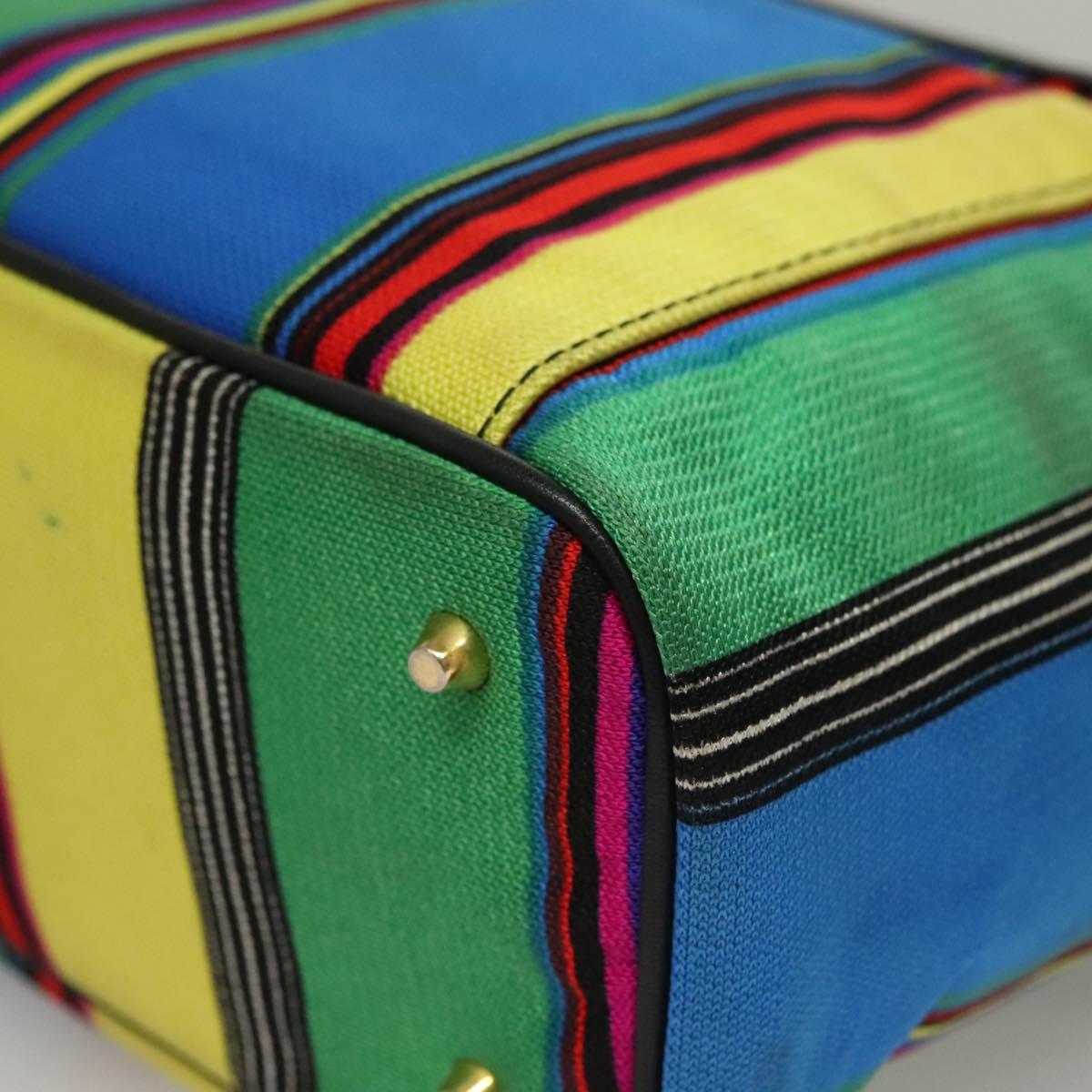 Gianni Versace Vanity Hand Bag Canvas 2way Blue Gold Auth 133035