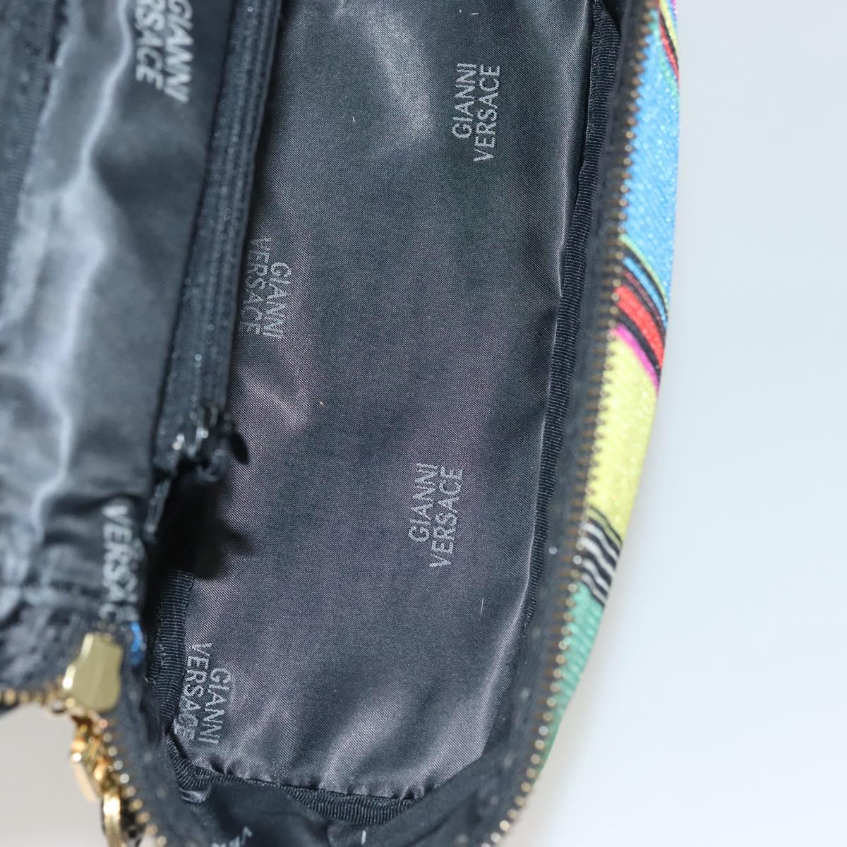 Gianni Versace Vanity Hand Bag Canvas 2way Blue Gold Auth 133035