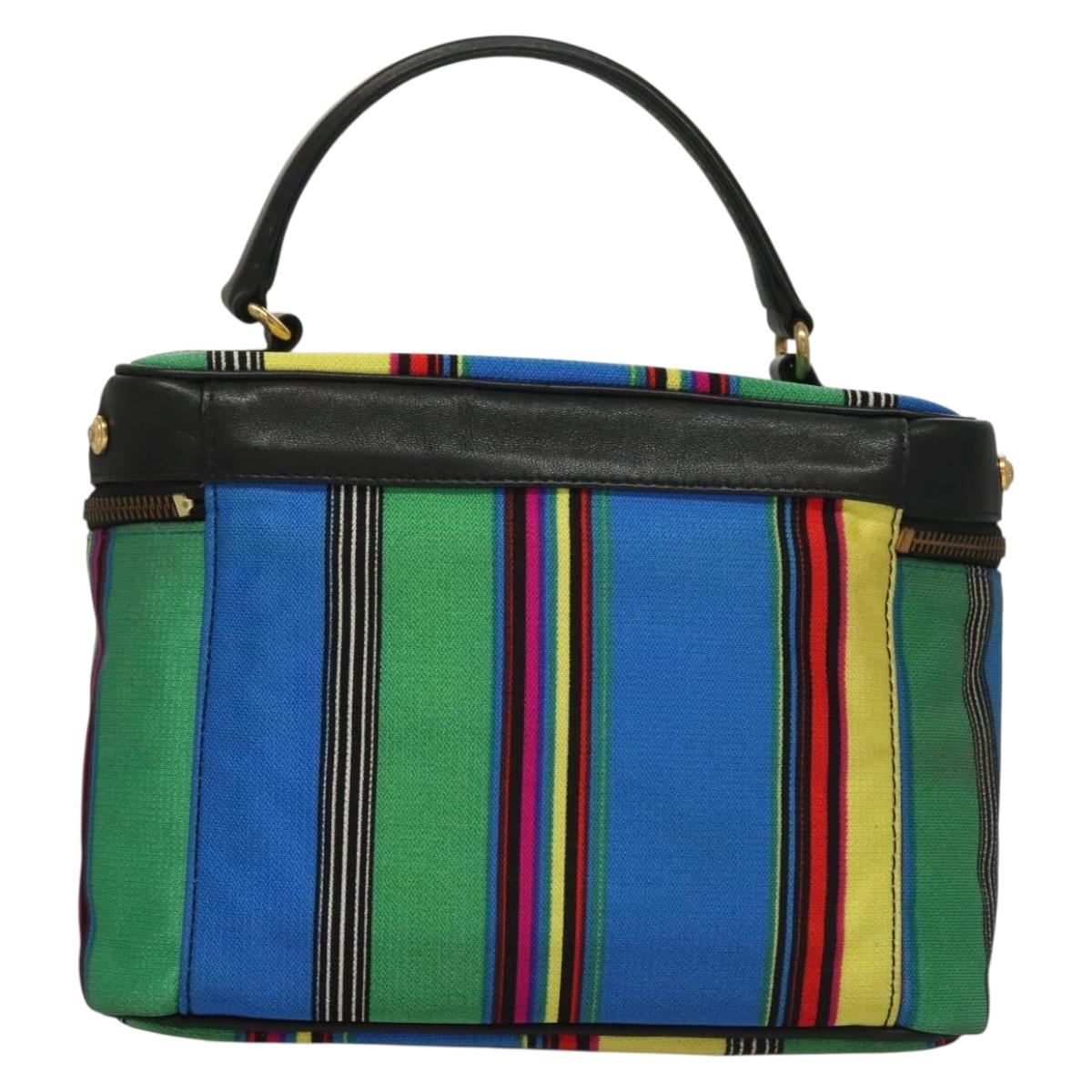 Gianni Versace Vanity Hand Bag Canvas 2way Blue Gold Auth 133035