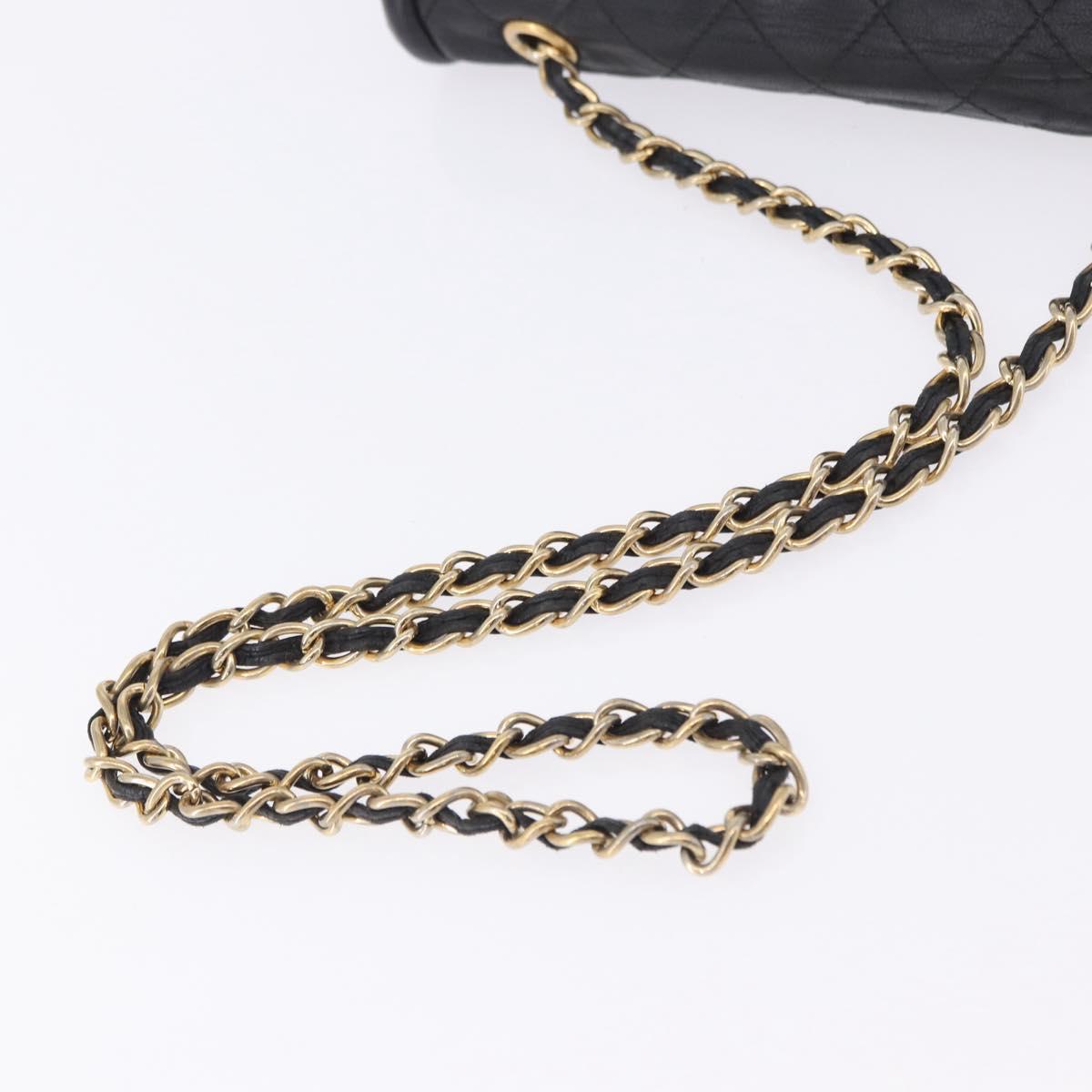 CHANEL Chain Shoulder Bag Leather Black Gold CC Auth 133043