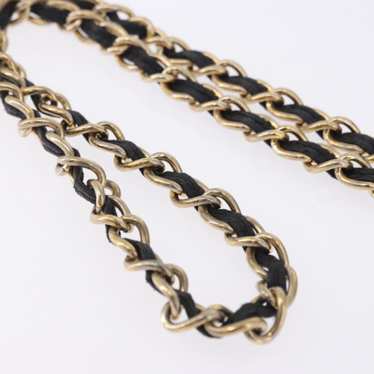 CHANEL Chain Shoulder Bag Leather Black Gold CC Auth 133043