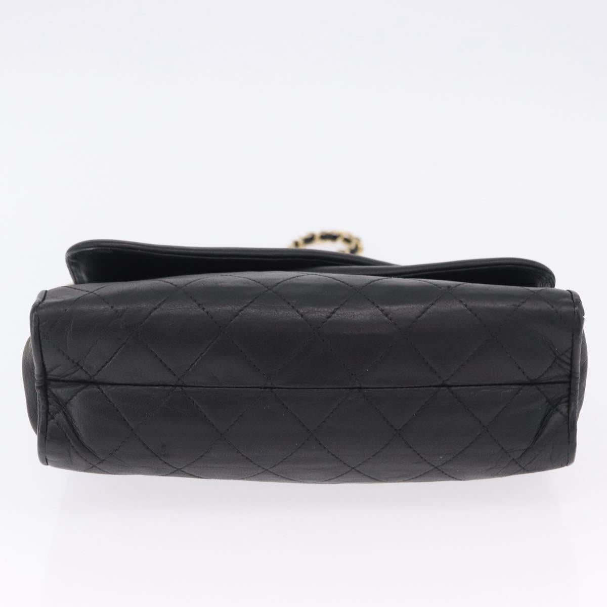 CHANEL Chain Shoulder Bag Leather Black Gold CC Auth 133043