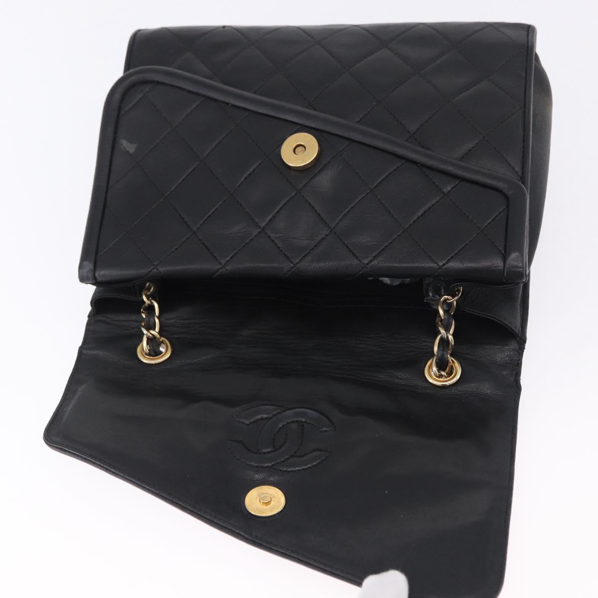 CHANEL Chain Shoulder Bag Leather Black Gold CC Auth 133043