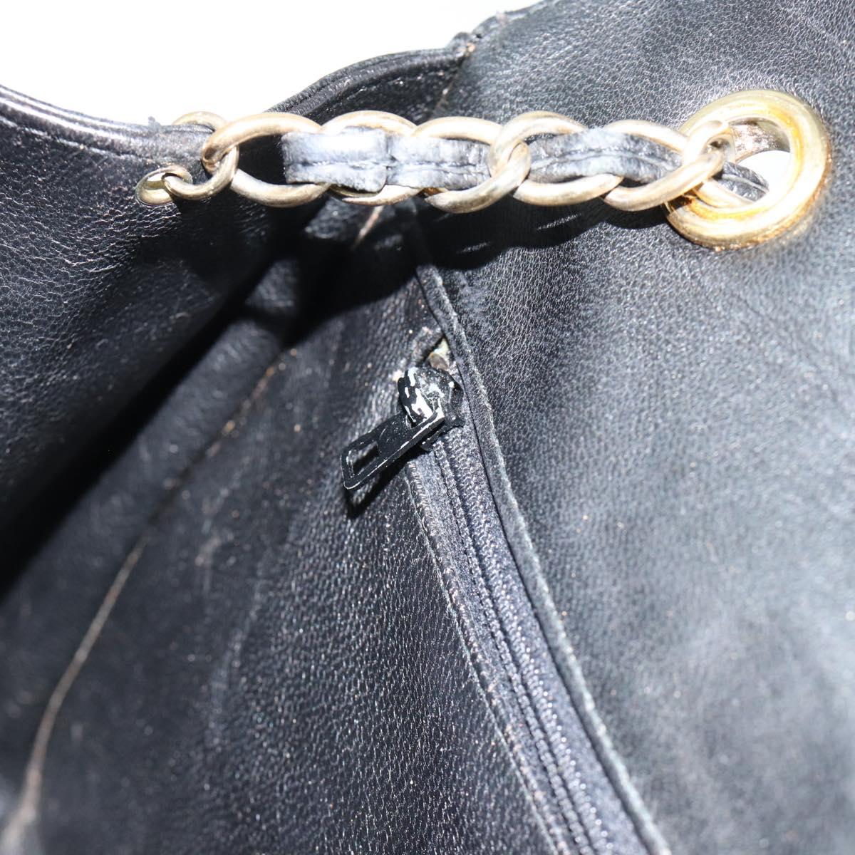 CHANEL Chain Shoulder Bag Leather Black Gold CC Auth 133043