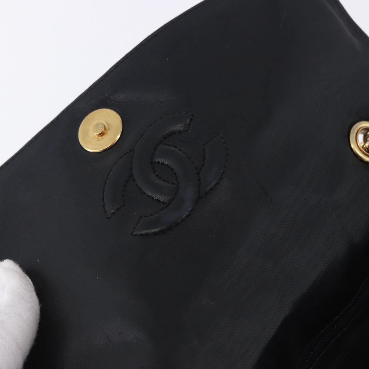 CHANEL Chain Shoulder Bag Leather Black Gold CC Auth 133043