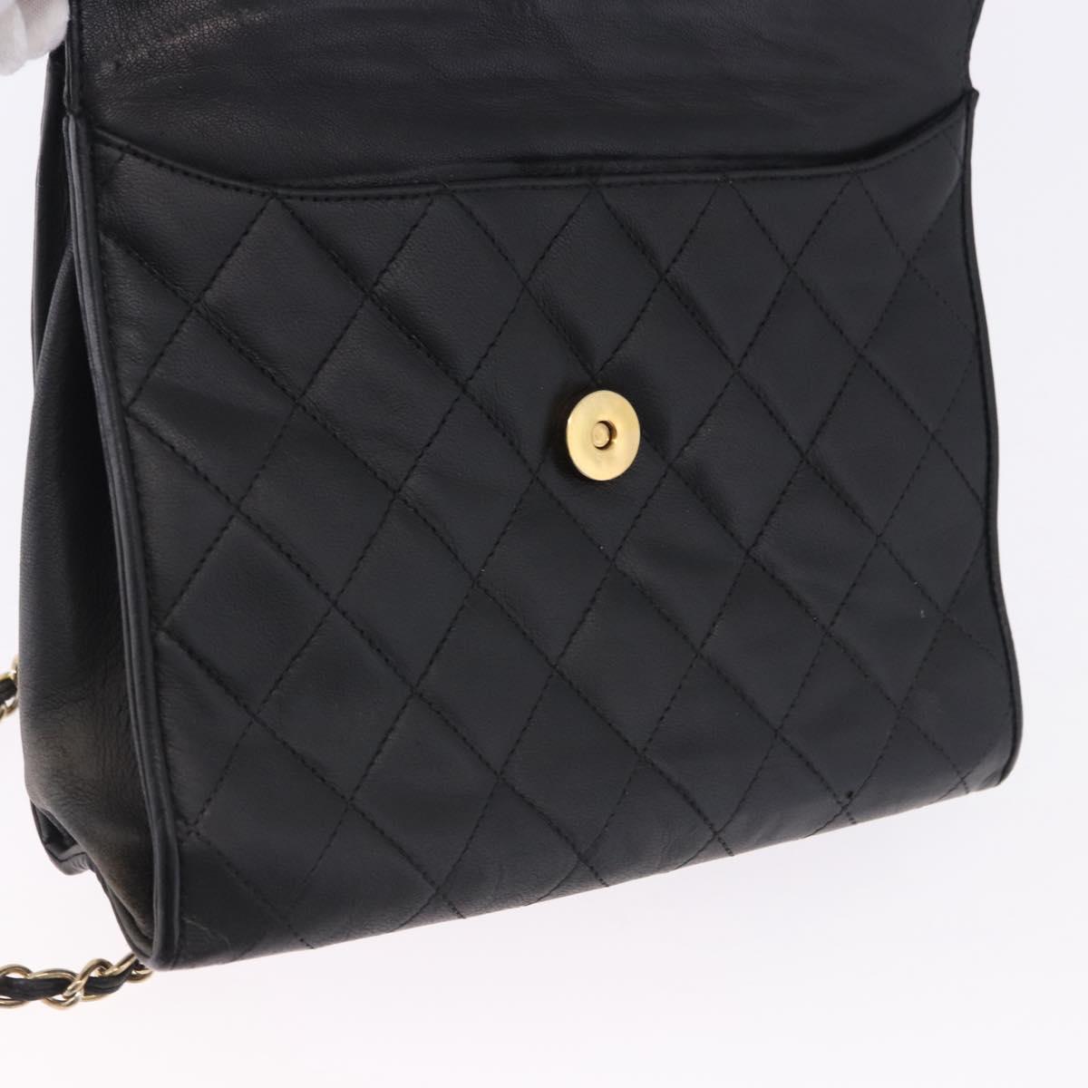 CHANEL Chain Shoulder Bag Leather Black Gold CC Auth 133043