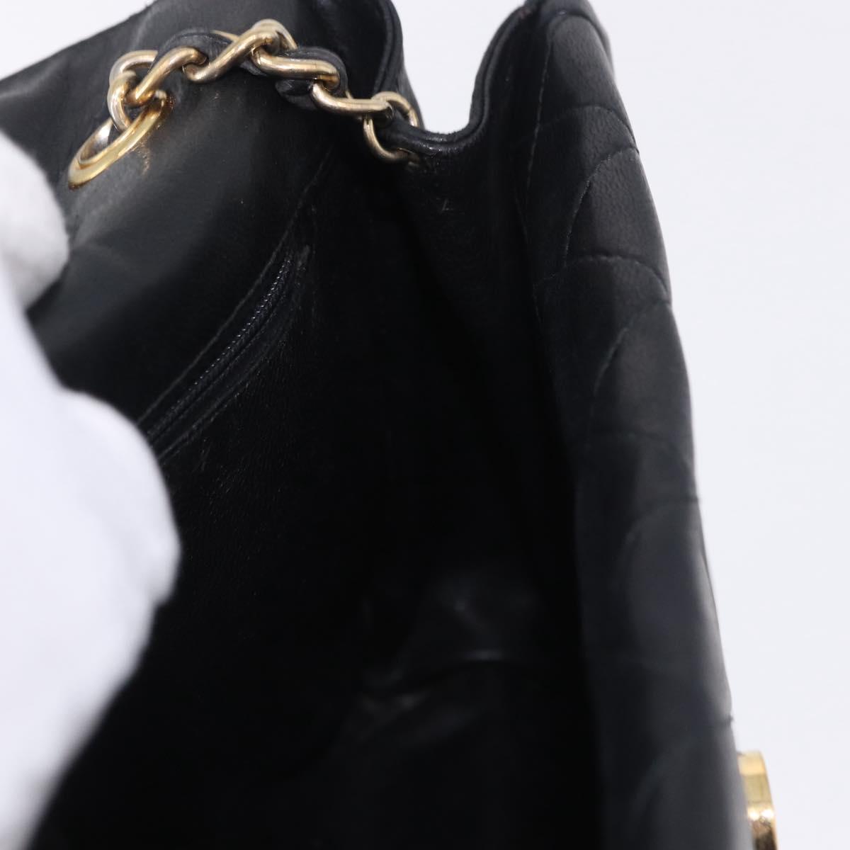 CHANEL Chain Shoulder Bag Leather Black Gold CC Auth 133043