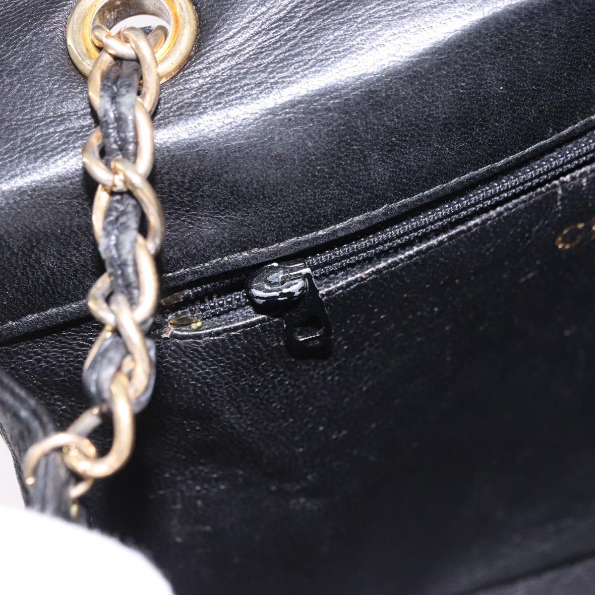 CHANEL Chain Shoulder Bag Leather Black Gold CC Auth 133043
