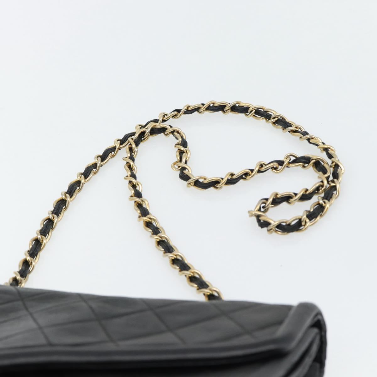 CHANEL Chain Shoulder Bag Leather Black Gold CC Auth 133043