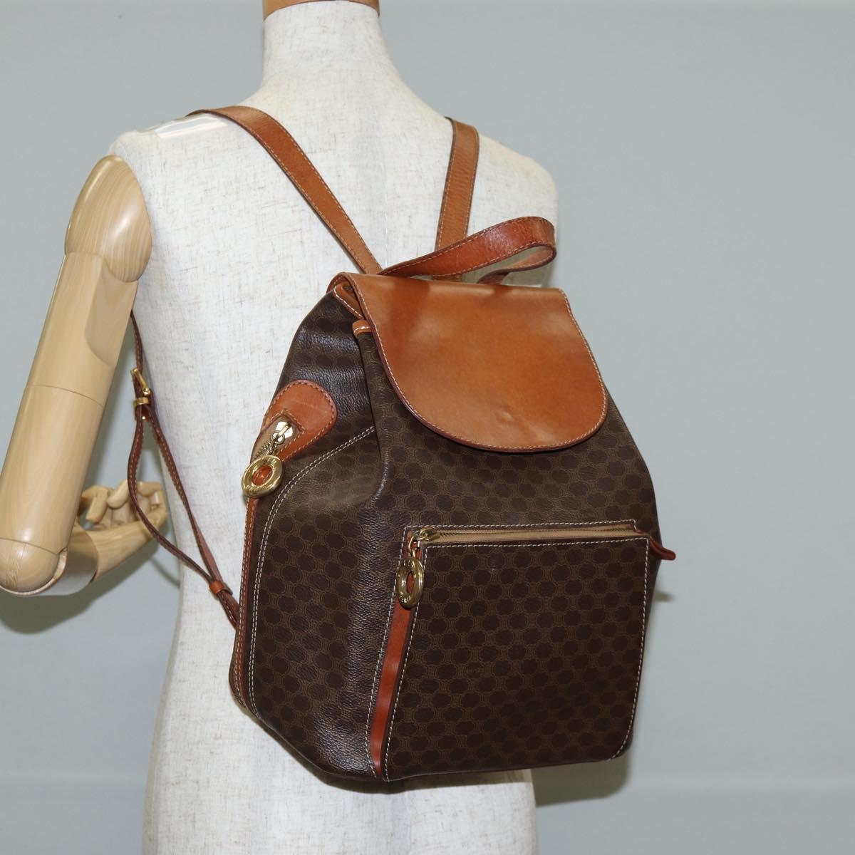CELINE Macadam Canvas Backpack PVC Leather Brown Gold Auth 133049
