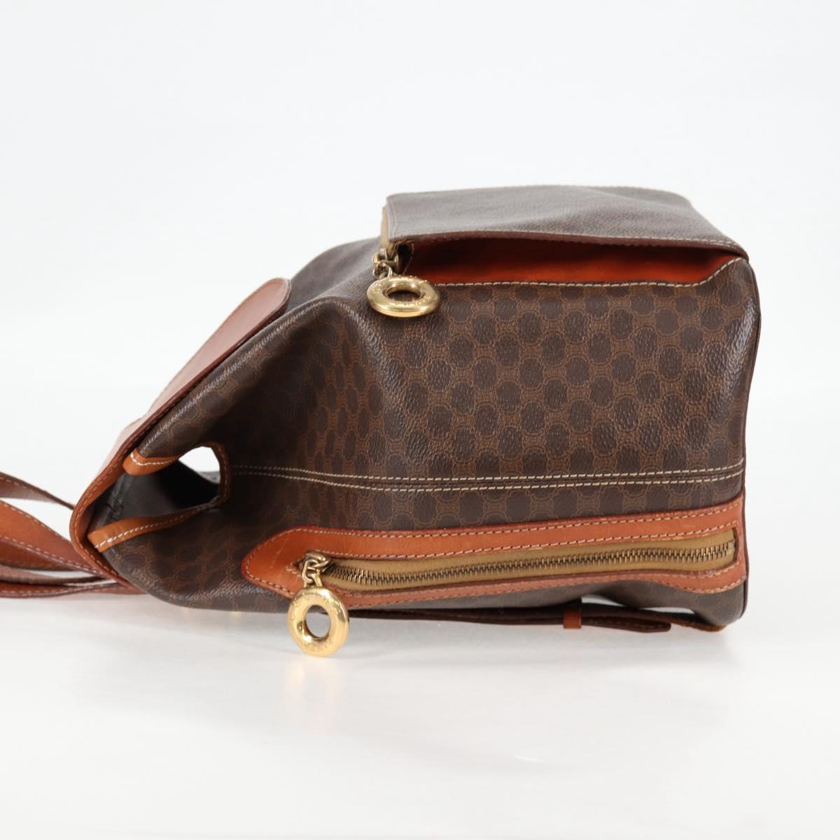 CELINE Macadam Canvas Backpack PVC Leather Brown Gold Auth 133049