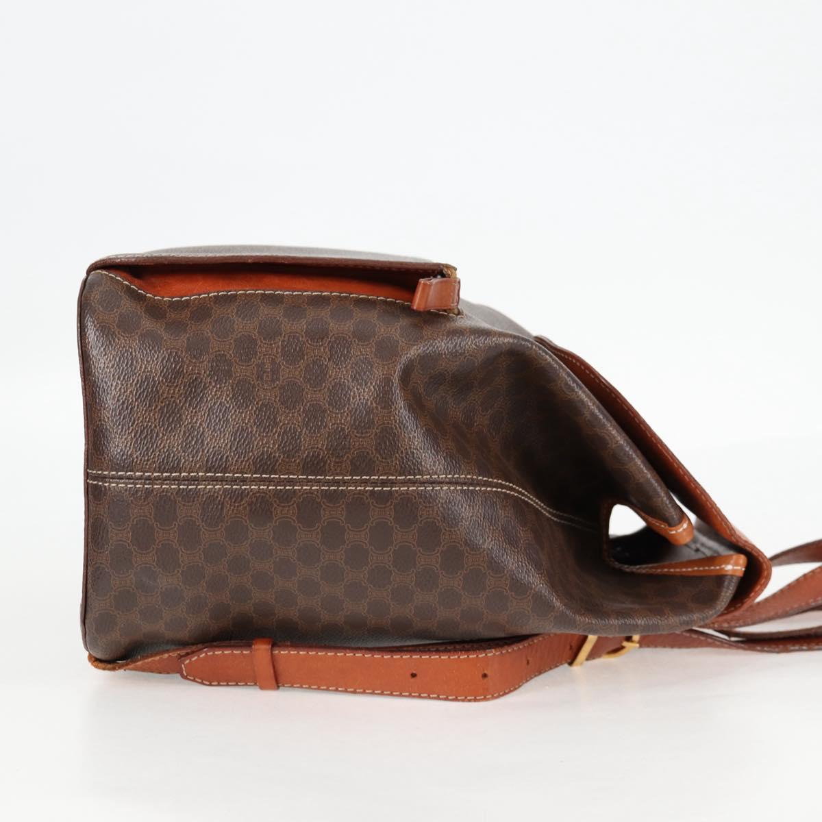 CELINE Macadam Canvas Backpack PVC Leather Brown Gold Auth 133049