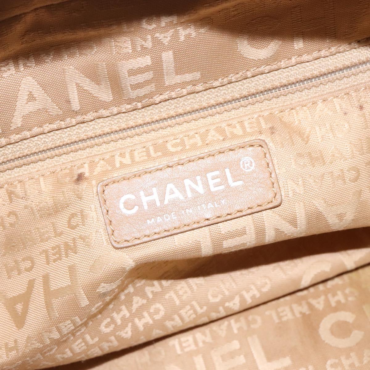 CHANEL Choco Bar Hand Bag Caviar Skin Beige Silver CC Auth 133063