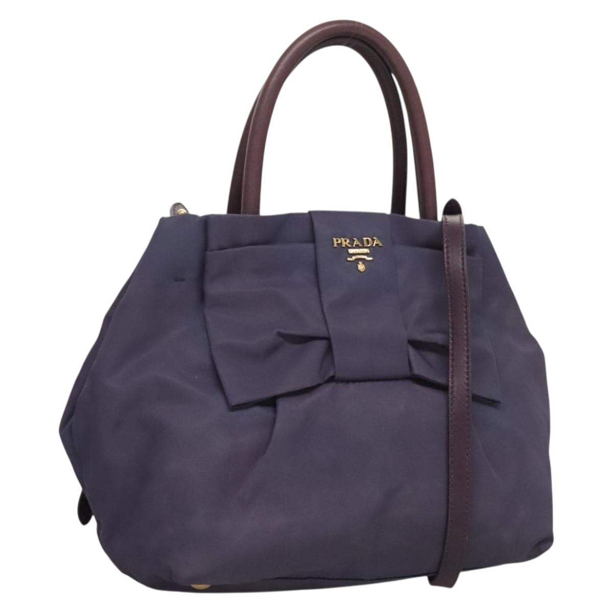 PRADA Hand Bag Nylon 2way Purple Gold Auth 133087