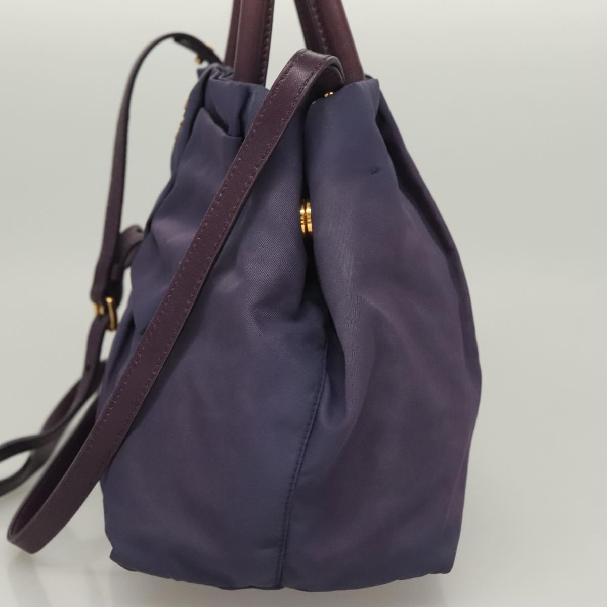 PRADA Hand Bag Nylon 2way Purple Gold Auth 133087