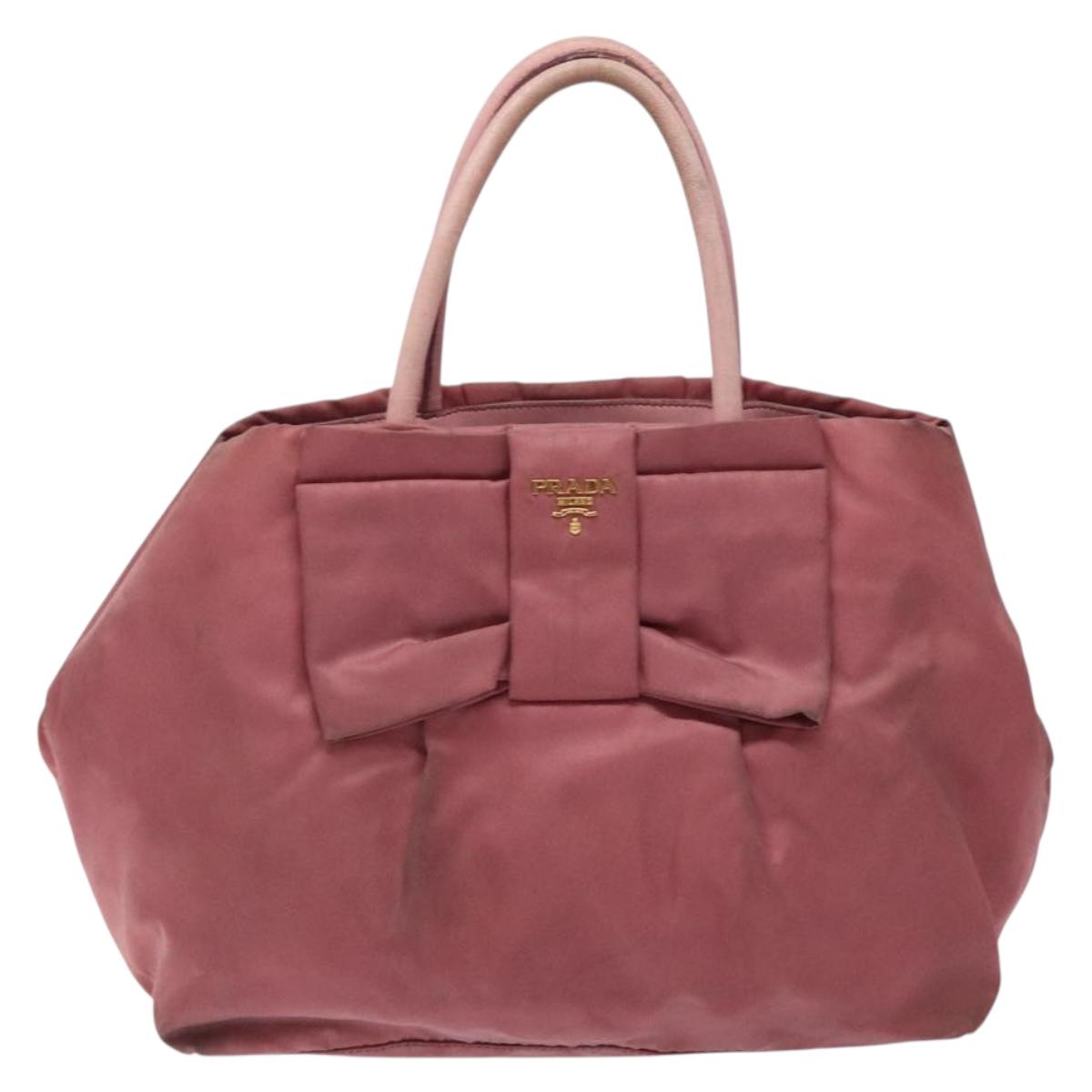 PRADA Hand Bag Nylon Pink Gold Auth 133089
