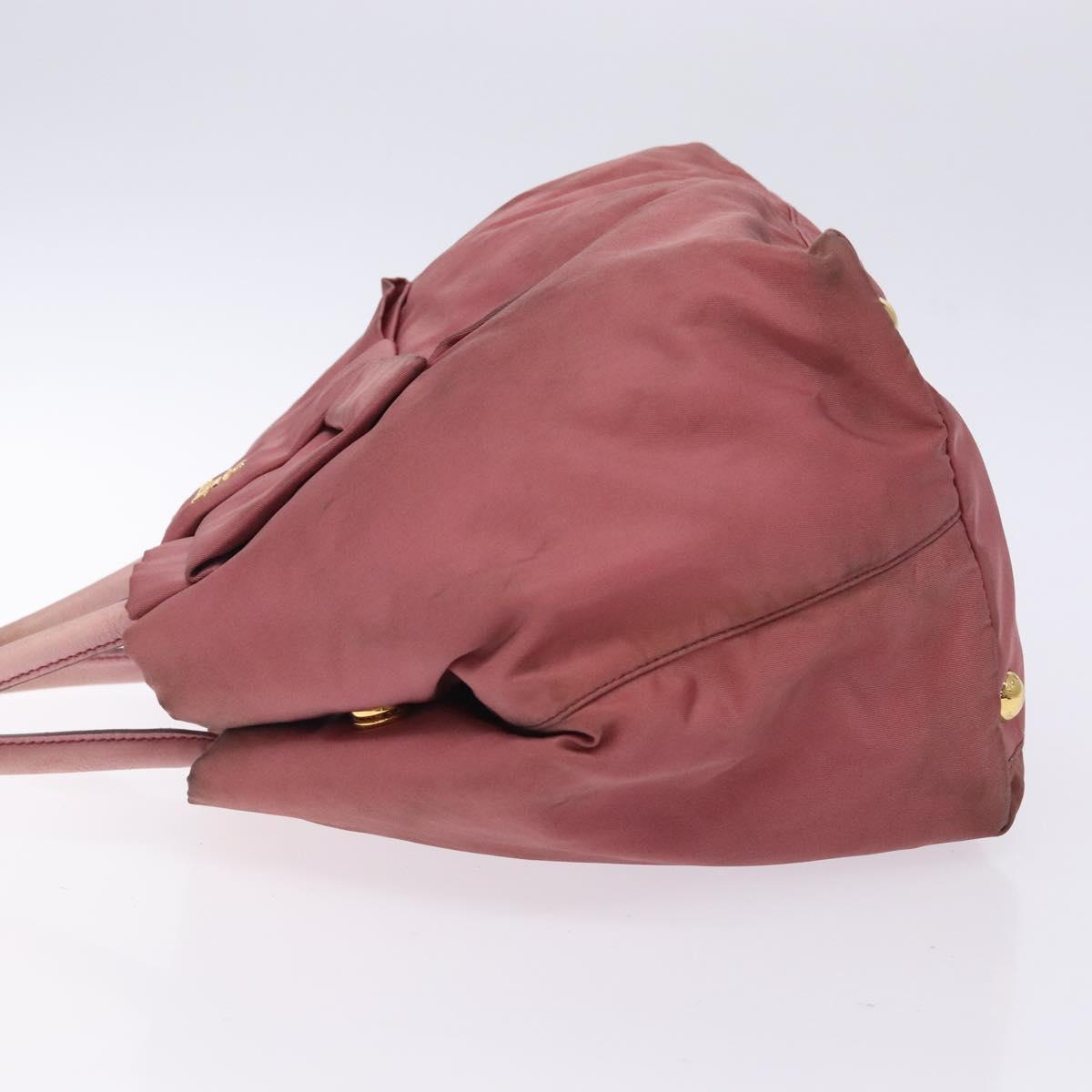 PRADA Hand Bag Nylon Pink Gold Auth 133089