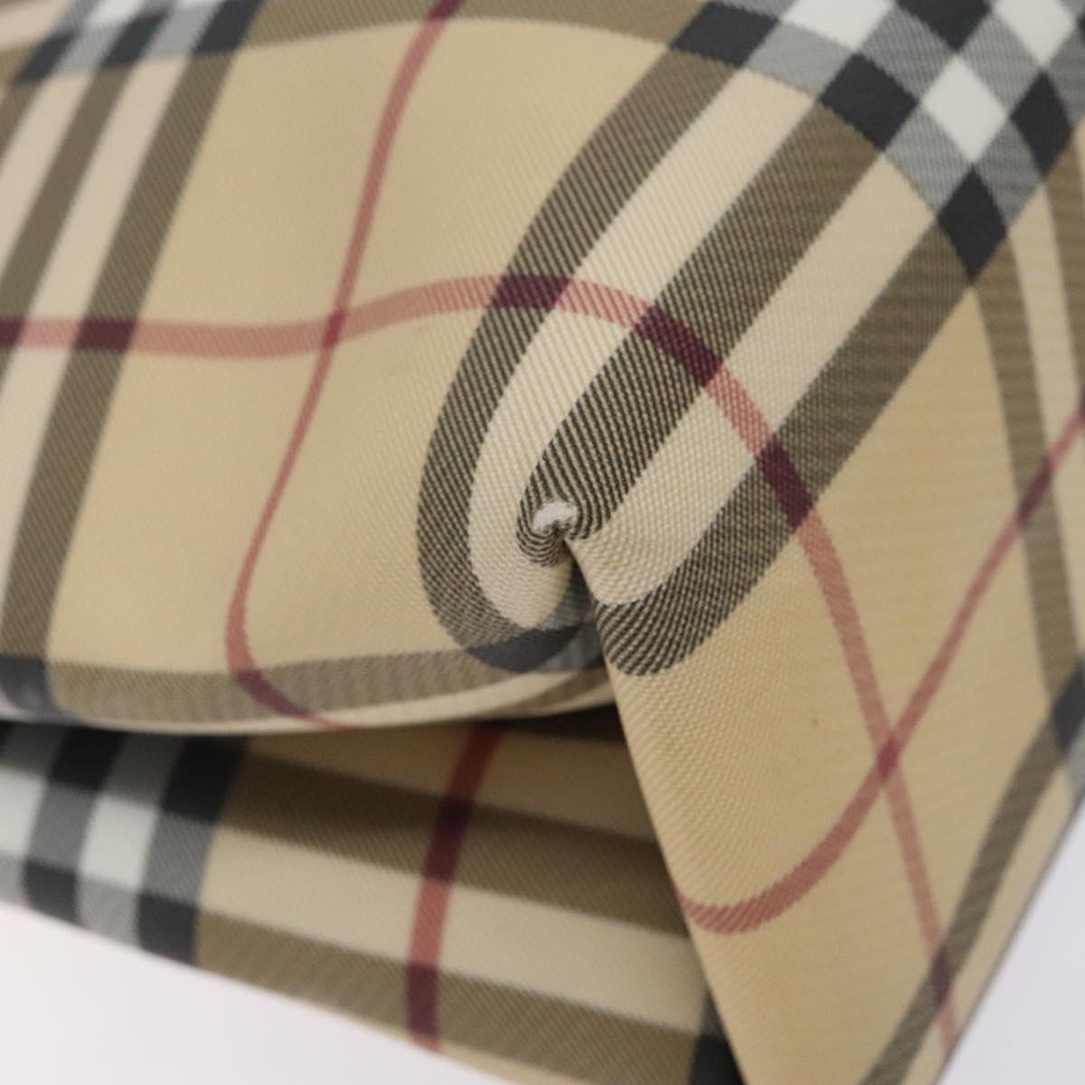 BURBERRY Nova Check Hand Bag PVC Beige Silver Auth 133131