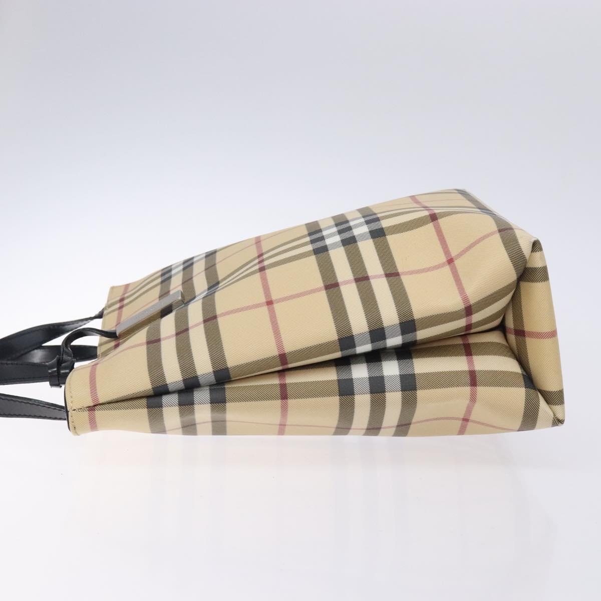 BURBERRY Nova Check Hand Bag PVC Beige Silver Auth 133131