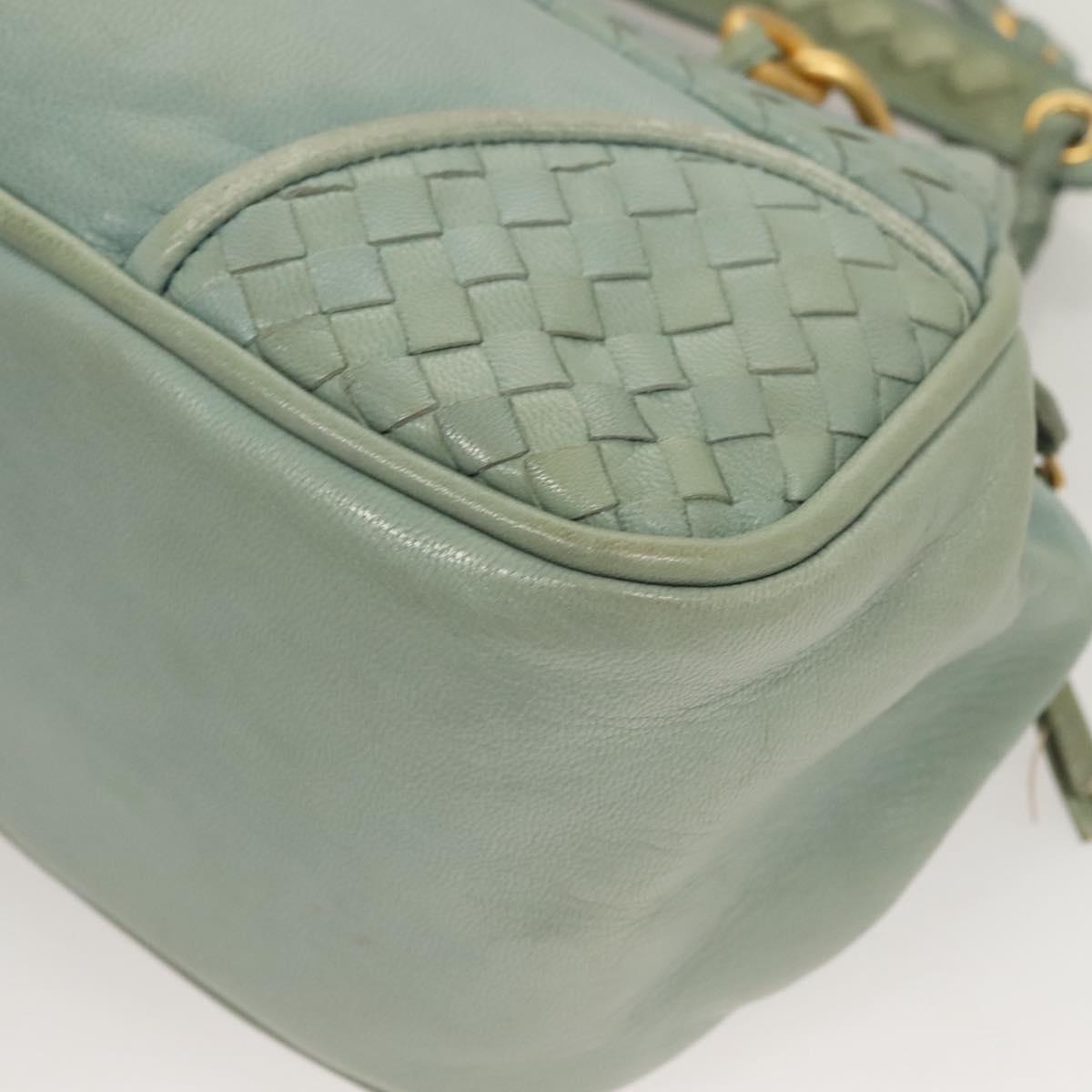 BOTTEGA VENETA INTRECCIATO Shoulder Bag Leather Light Blue Gold Auth 133141A