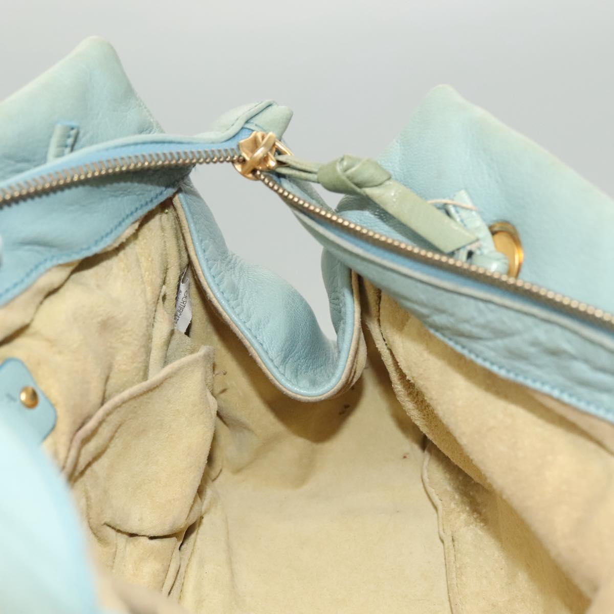 BOTTEGA VENETA INTRECCIATO Shoulder Bag Leather Light Blue Gold Auth 133141A