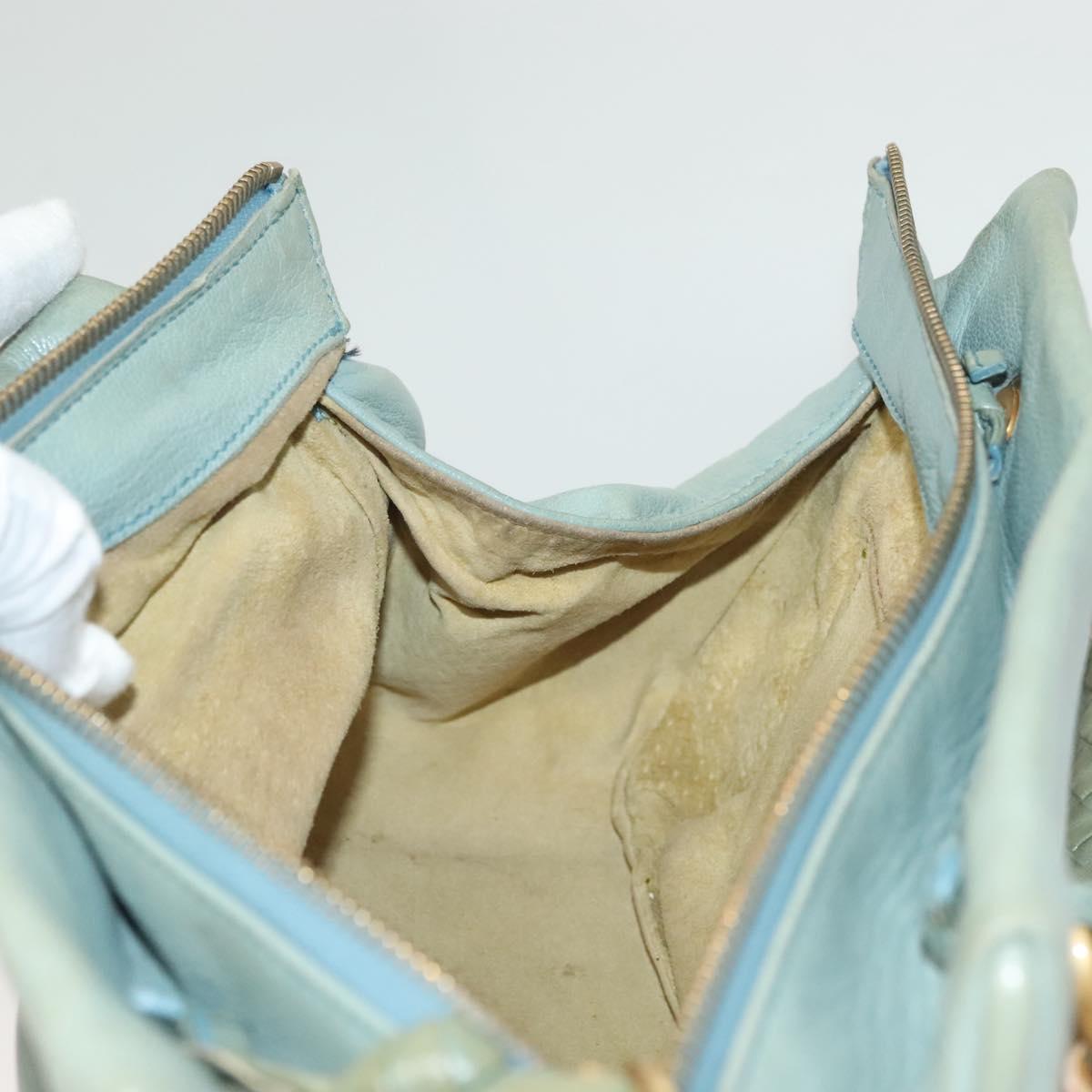 BOTTEGA VENETA INTRECCIATO Shoulder Bag Leather Light Blue Gold Auth 133141A