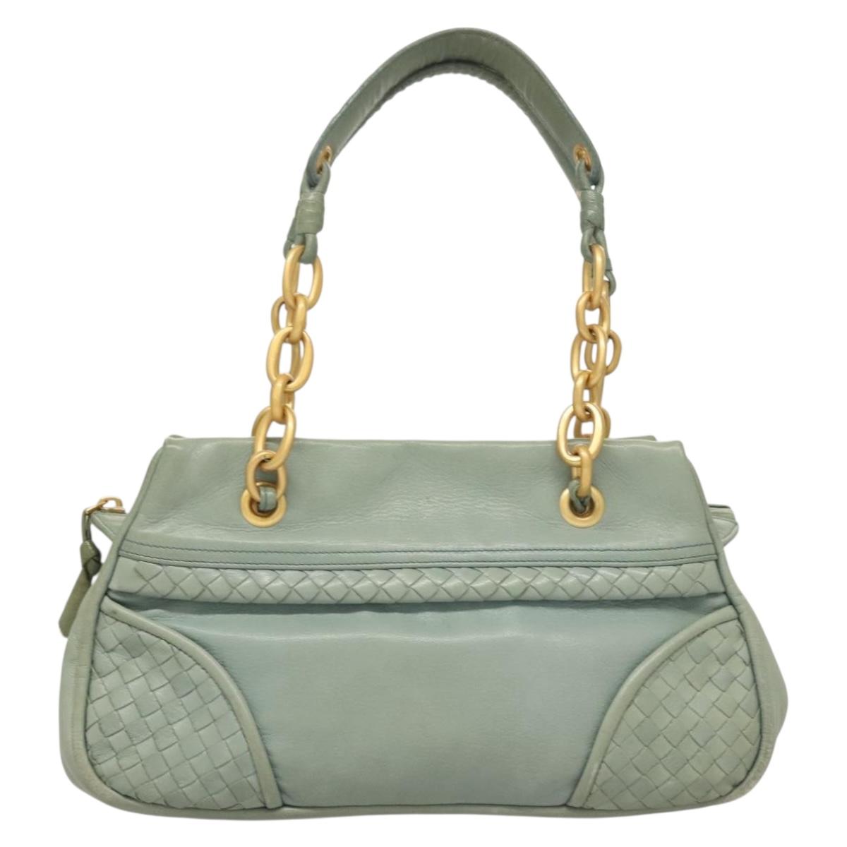 BOTTEGA VENETA INTRECCIATO Shoulder Bag Leather Light Blue Gold Auth 133141