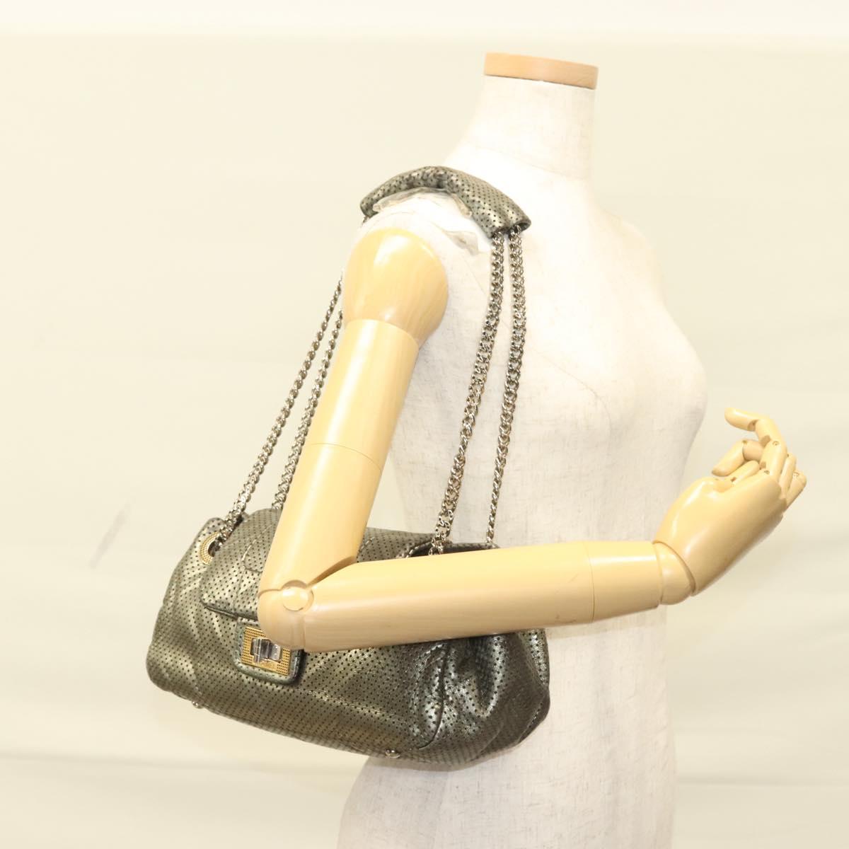 CHANEL 2.55 Chain Shoulder Bag Leather Silver CC Auth 133142