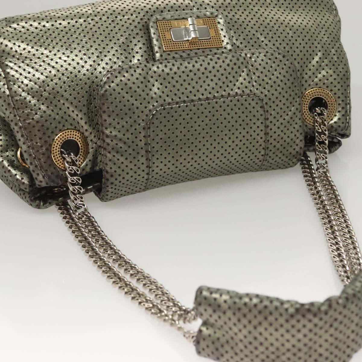CHANEL 2.55 Chain Shoulder Bag Leather Silver CC Auth 133142