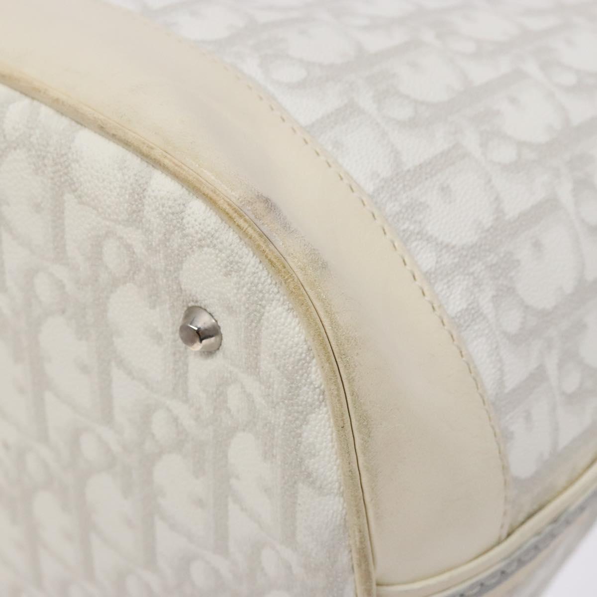Christian Dior Trotter Canvas Romantic Shoulder Bag PVC White Silver Auth 133156V