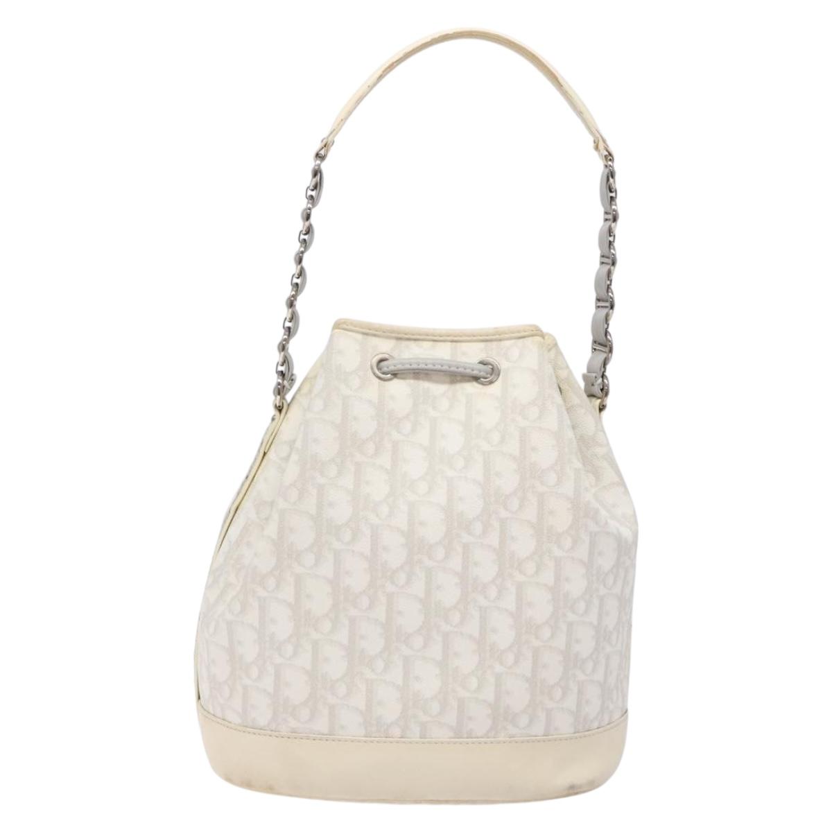 Christian Dior Trotter Canvas Romantic Shoulder Bag PVC White Silver Auth 133156V