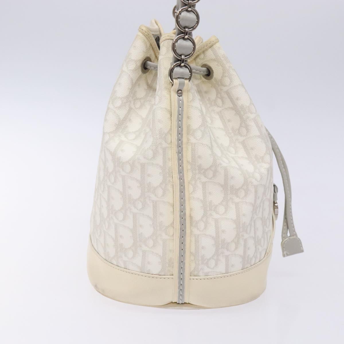 Christian Dior Trotter Canvas Romantic Shoulder Bag PVC White Silver Auth 133156V