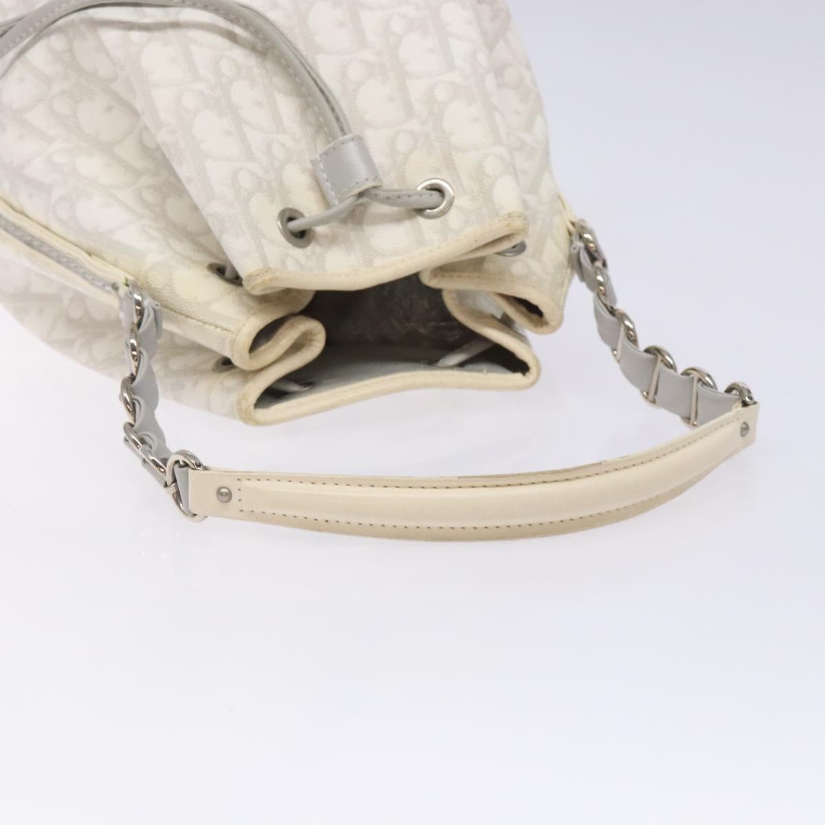 Christian Dior Trotter Canvas Romantic Shoulder Bag PVC White Silver Auth 133156V