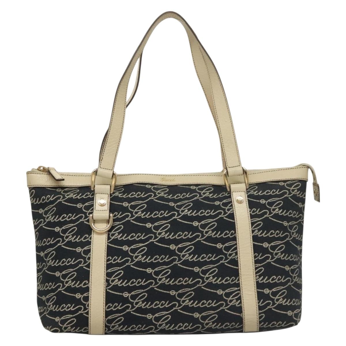 GUCCI Tote Bag Canvas Navy Gold 141470 Auth 133157