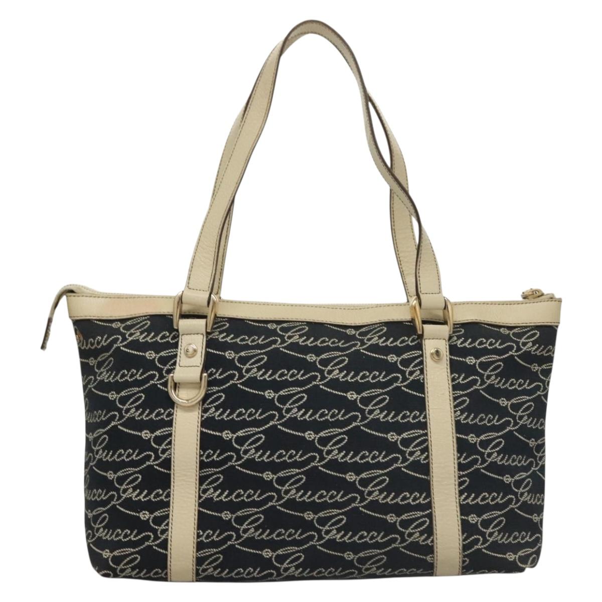 GUCCI Tote Bag Canvas Navy Gold 141470 Auth 133157
