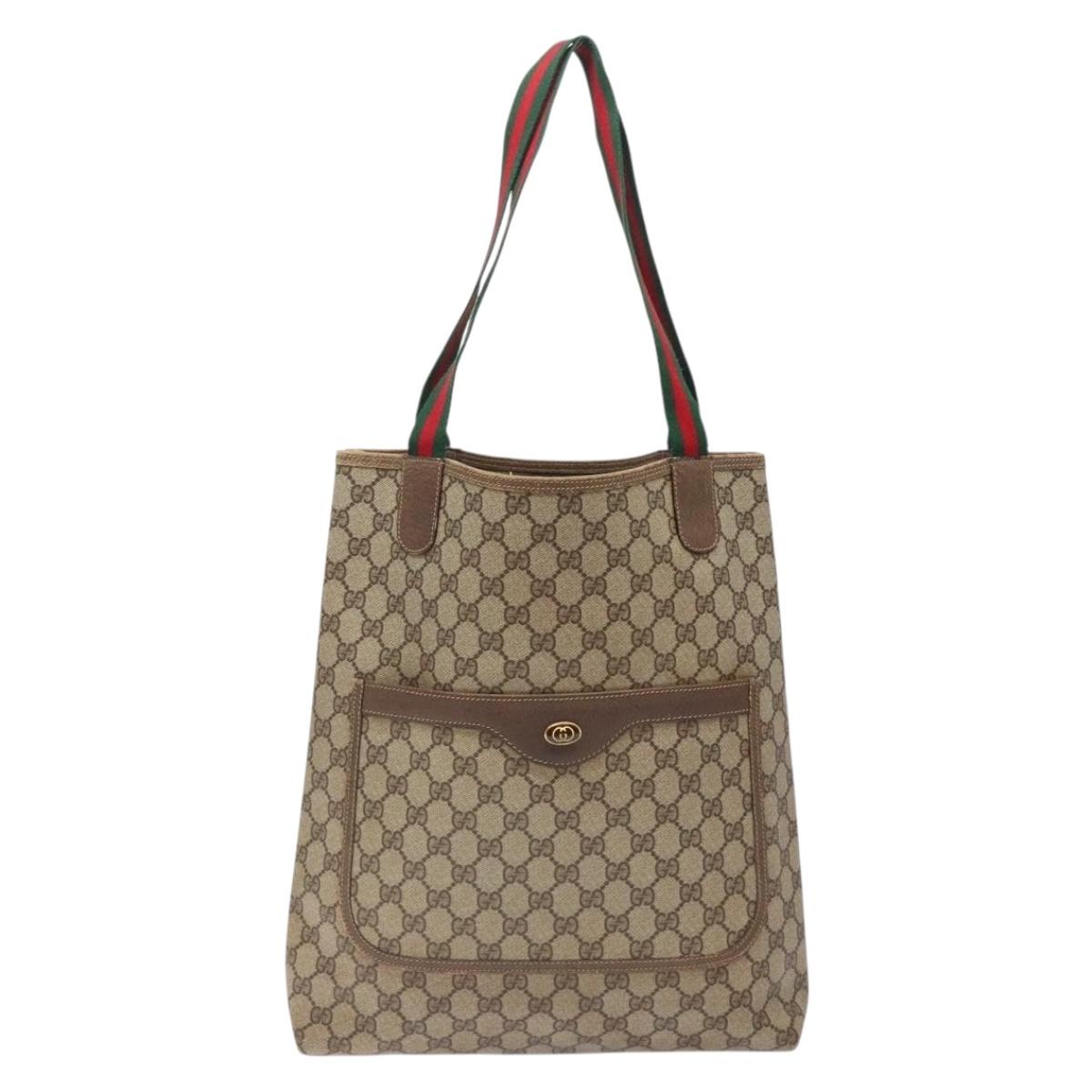 GUCCI GG Supreme Web Sherry Line Tote Bag PVC Beige Red 39 02 003 Auth 133158