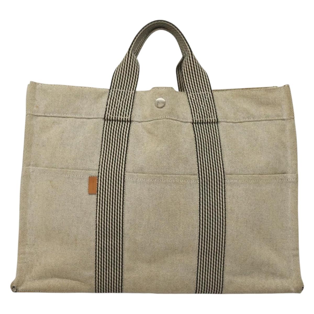HERMES Fourre Tout MM Hand Bag Canvas Gray Silver Auth 133159