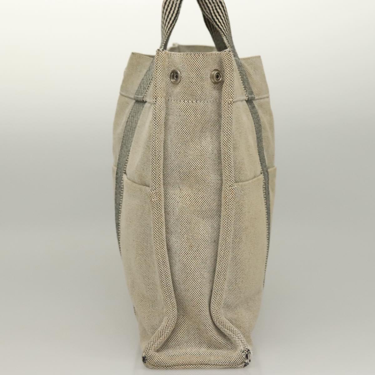 HERMES Fourre Tout MM Hand Bag Canvas Gray Silver Auth 133159